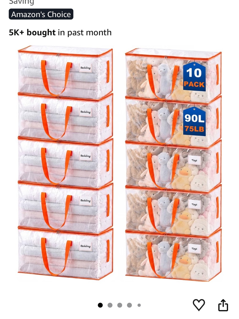 Clear Plastic Storage Bags with Orange Trim - 10-Pack